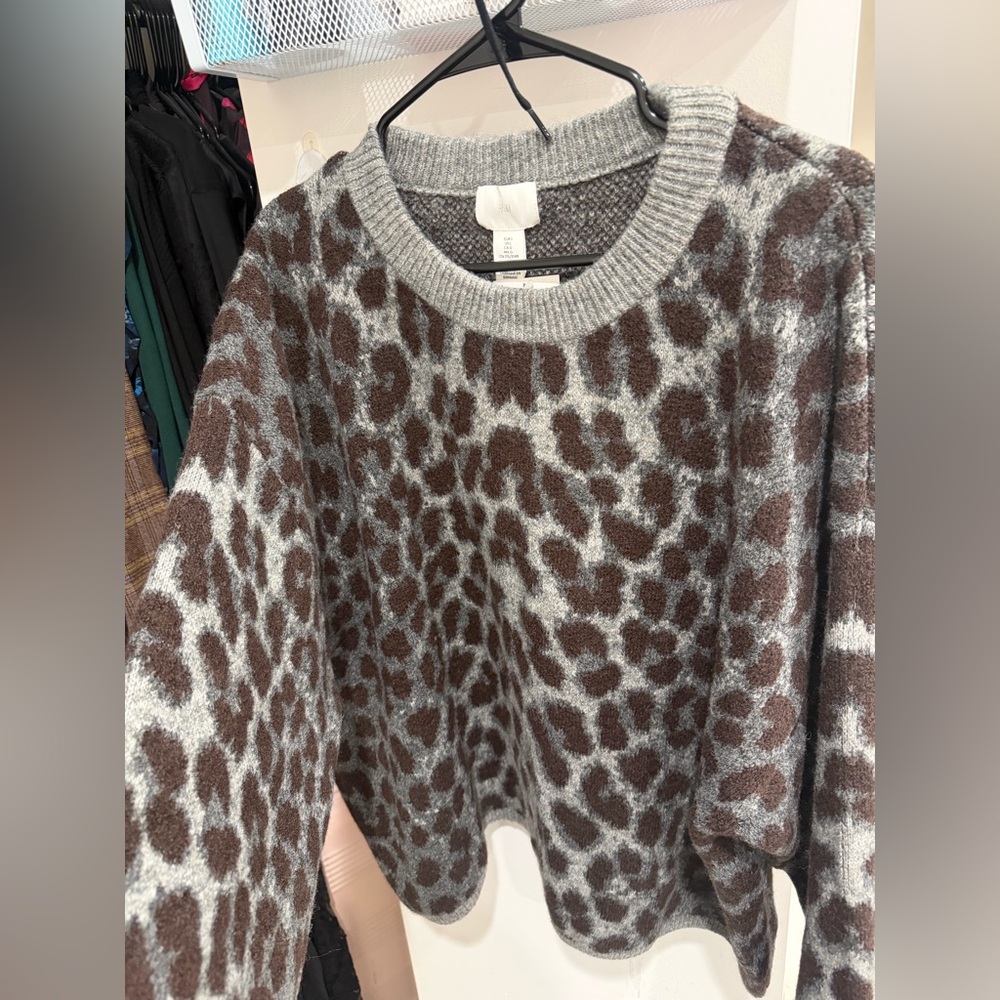 Leopard Print Gray and Black Sweater